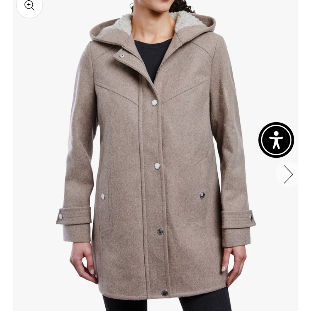 London Fog Zip-Front Sherpa Lined Hood Wool Jacke… - image 1